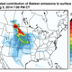 A snapshot from a simulation of how Bakken oil field hydrocarbon emissions including ethane affect North American ground-level ozone concentrations. (Image: Lee Murray, NASA GISS/Columbia University).